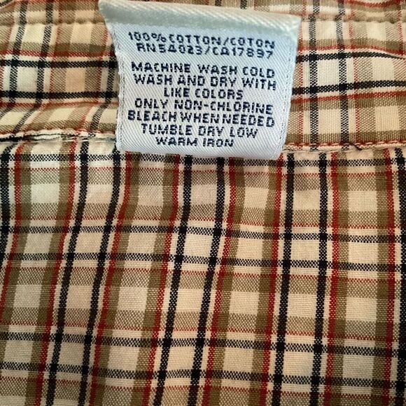 Old Navy Vintage Fit Shirt Collar Plaid Tan Blue Red Brown Snap Front Men XXL - Picture 4 of 11